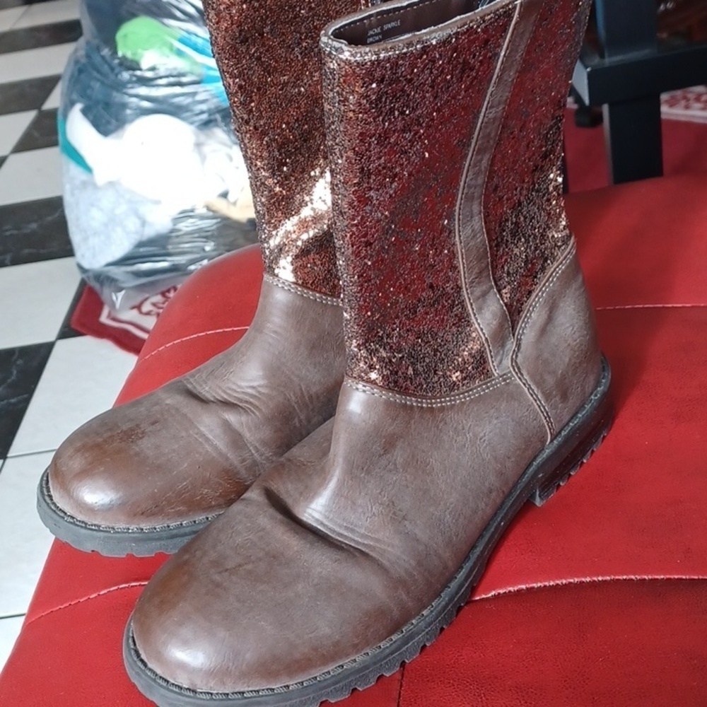 Kenneth Cole Reaction Rose Gold & Brown Sparkle-k boot Big Girls Sz 5.5